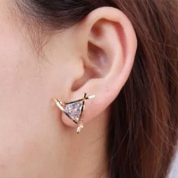 💎SOLITAIRE CAGED CZ STUD EARRINGS IN GOLD-STATEMENT POST OR STUD‎ - Picture 8 of 8